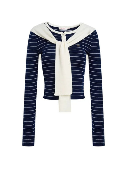Striped Shawl Collar Knit Top