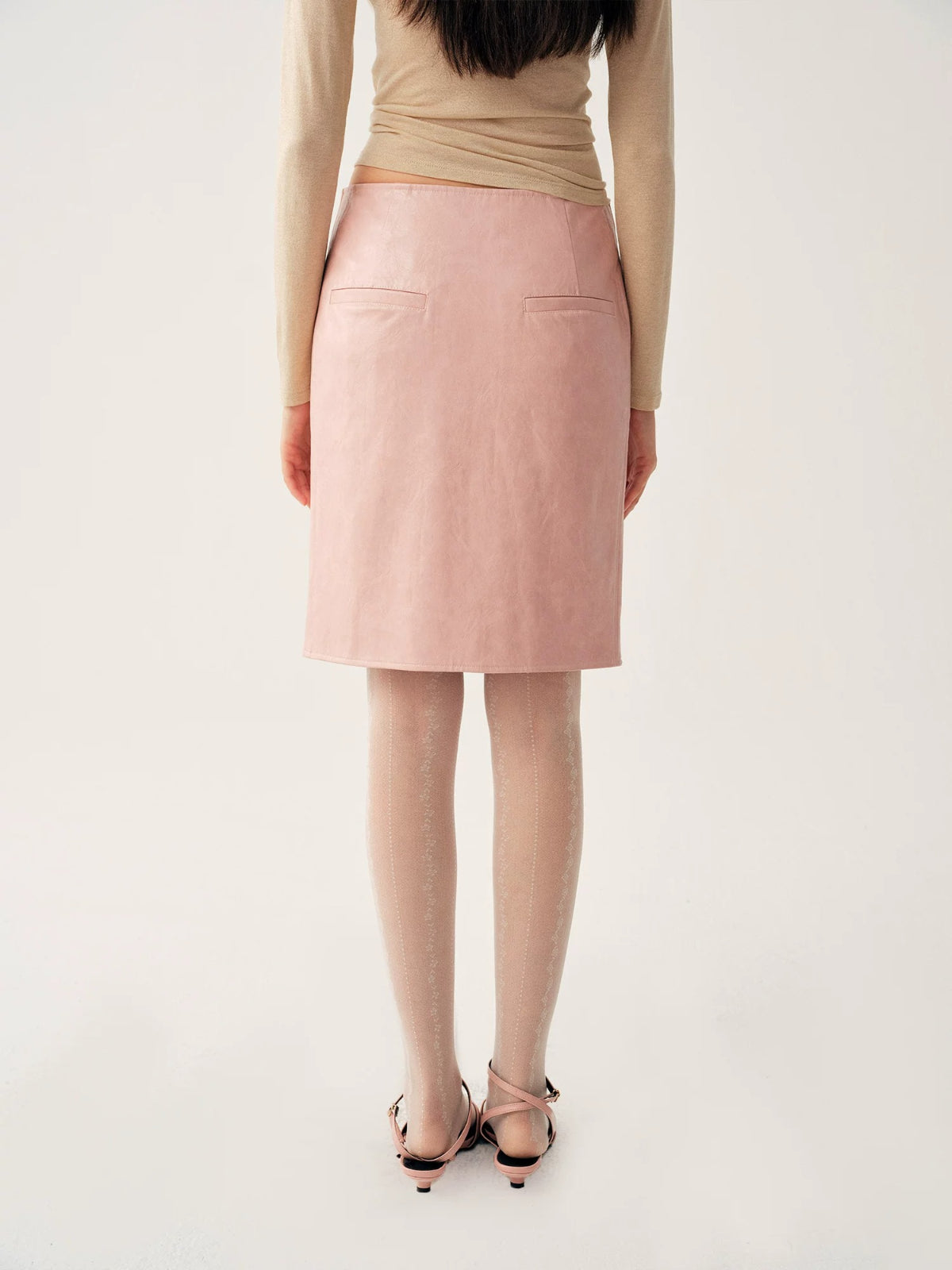 Pink PU Leather Zip Skirt
