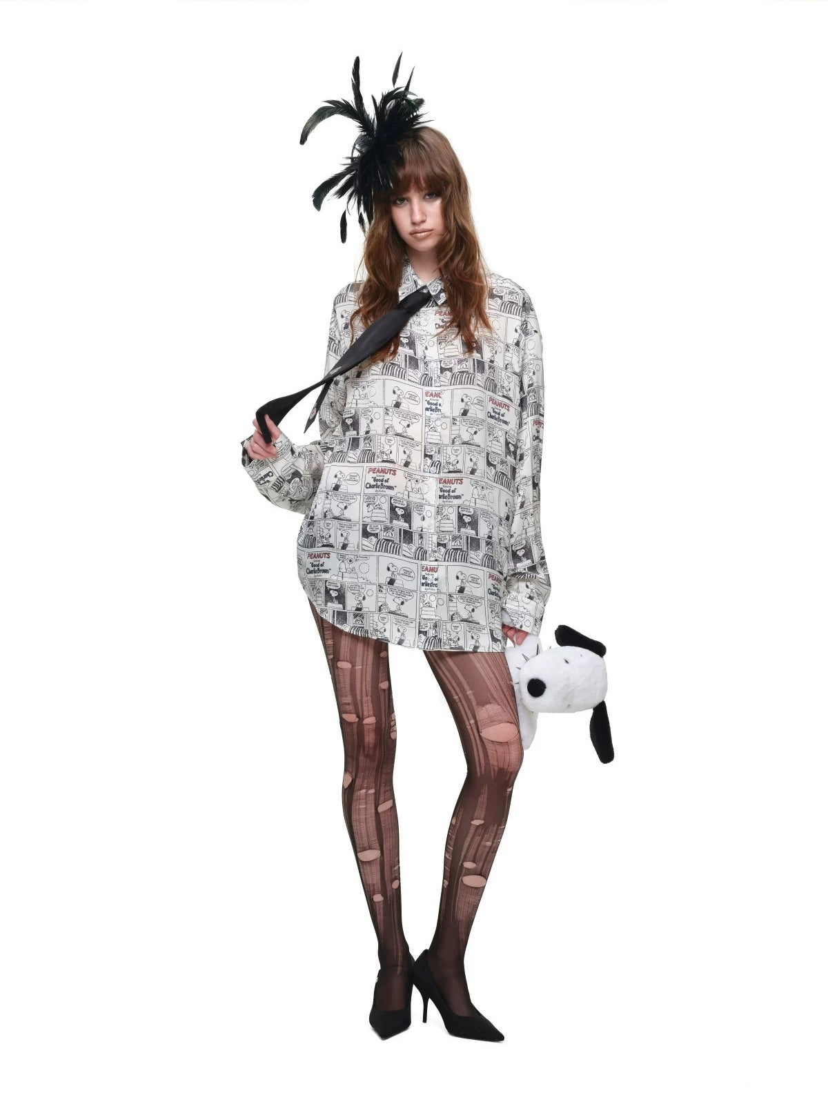 Vintage Newspaper Oversized Satin Shirt