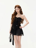 Sequin Ruched Mesh Top