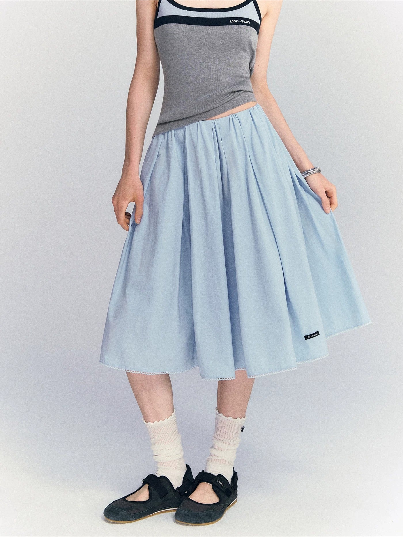 Lace Pleated Midi Skirt
