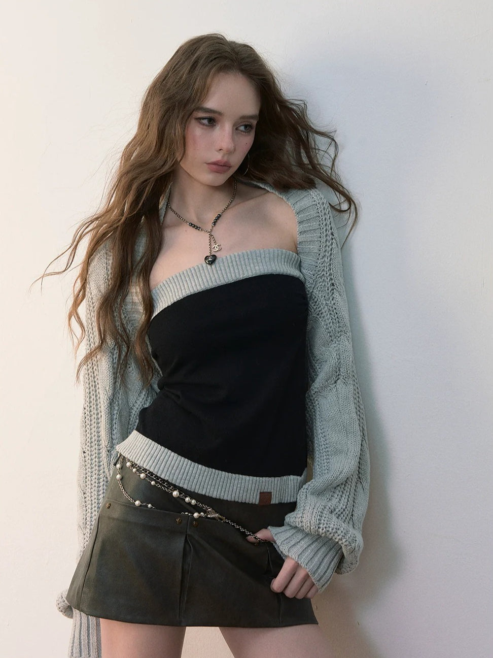 Colorblock Wool Bustier Set