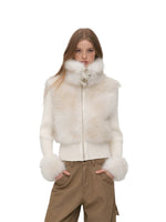 Faux Fur Patchwork Fitted Knit Jacket