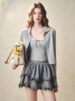 Embroidered Wool Hollow Cardigan & Tank Top Set