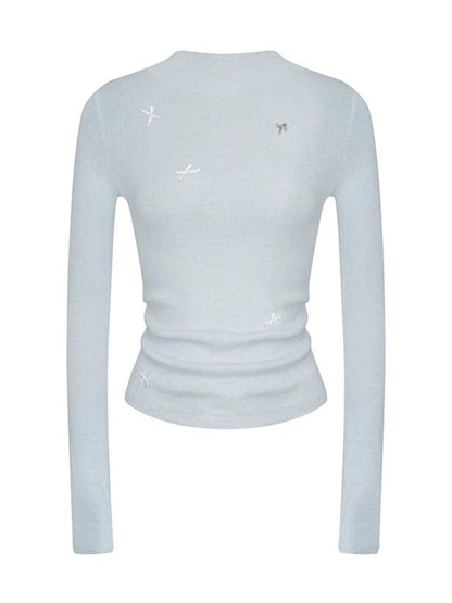 Wool Bow Turtleneck Top
