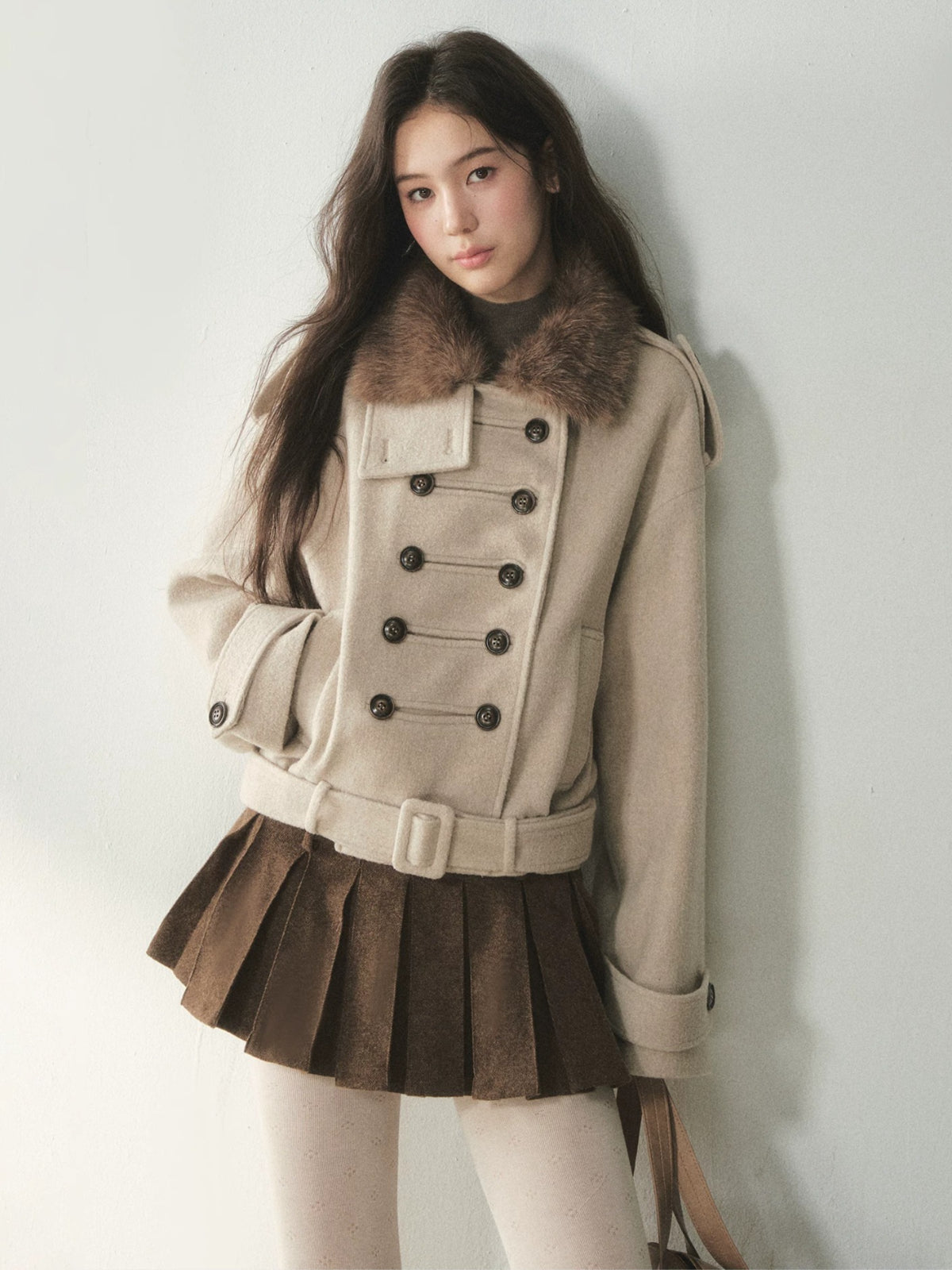Vintage Brown Pleated Mini Skirt