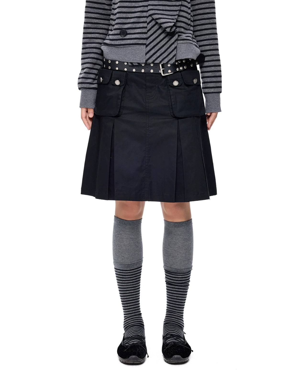 Pleated A-Line Midi Skirt