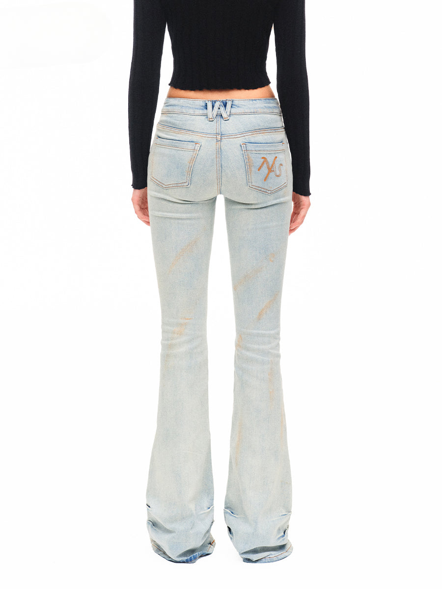 Washed Low-waist High-stretch Micro-flare Jeans