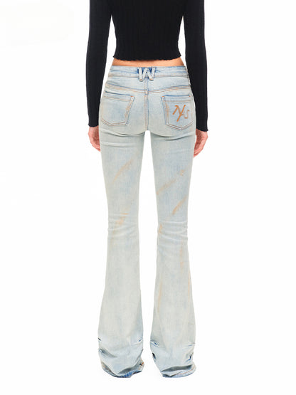 Washed Low-waist High-stretch Micro-flare Jeans