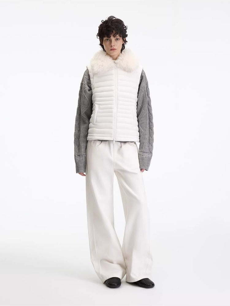 Beige Polka Waist Straight Jeans