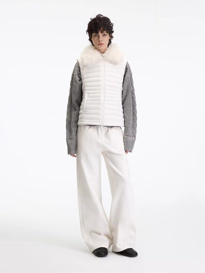 Beige Polka Waist Straight Jeans