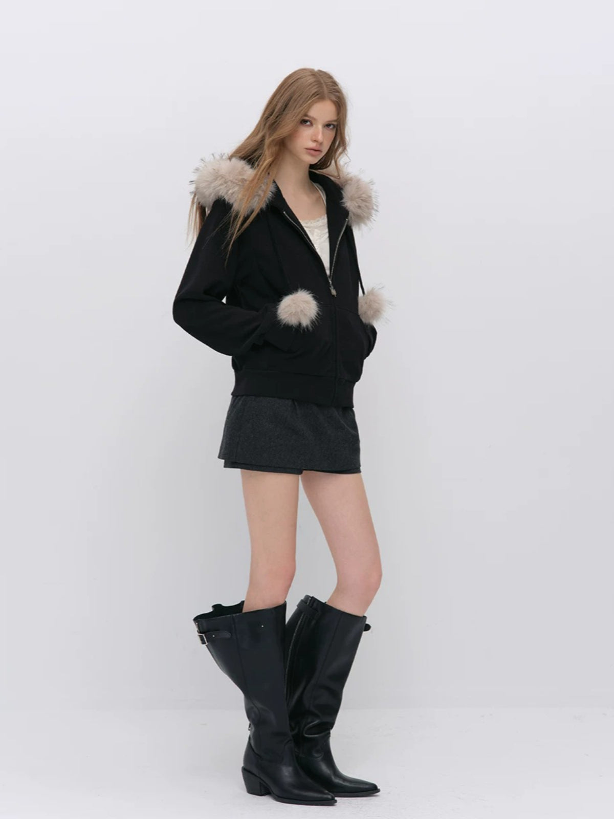 Fur Trim Knit Lounge Set