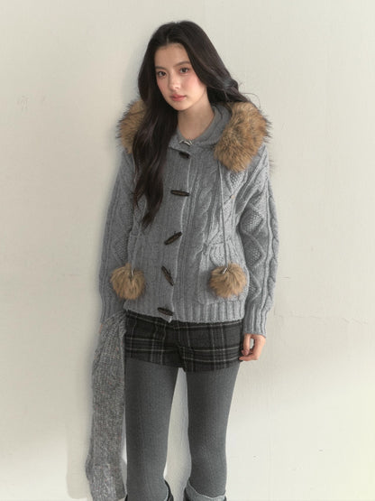 Wool Cable Hooded Sweater