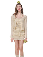 Hollow Out Cream Knit 3-Piece Set