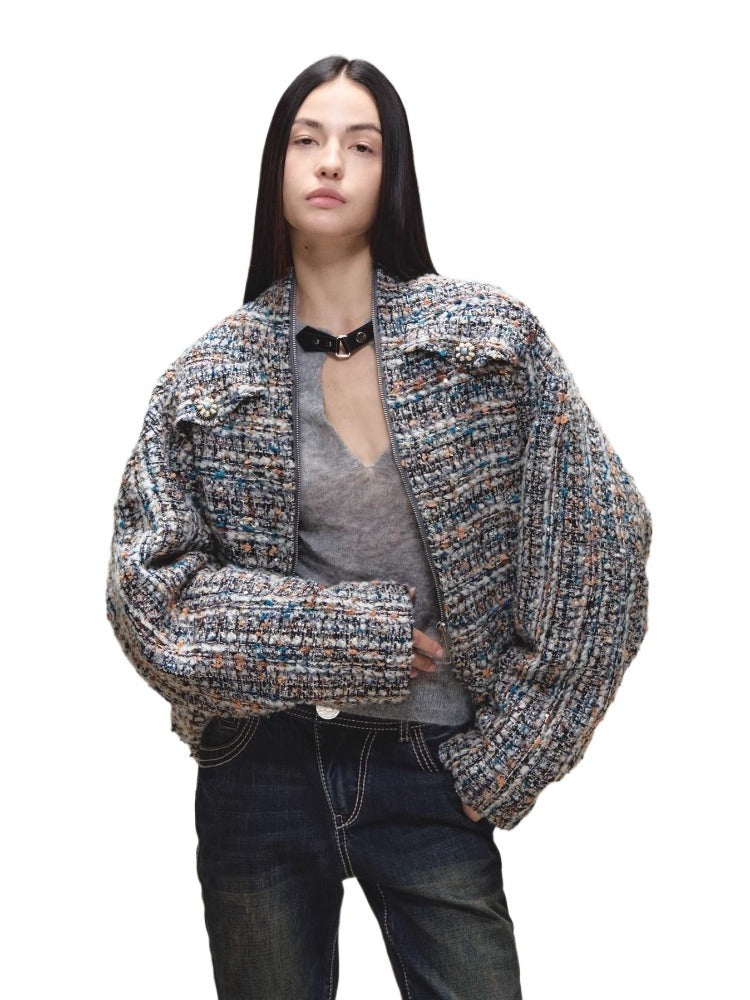 Wool Diamond-Stitch Tweed Jacket