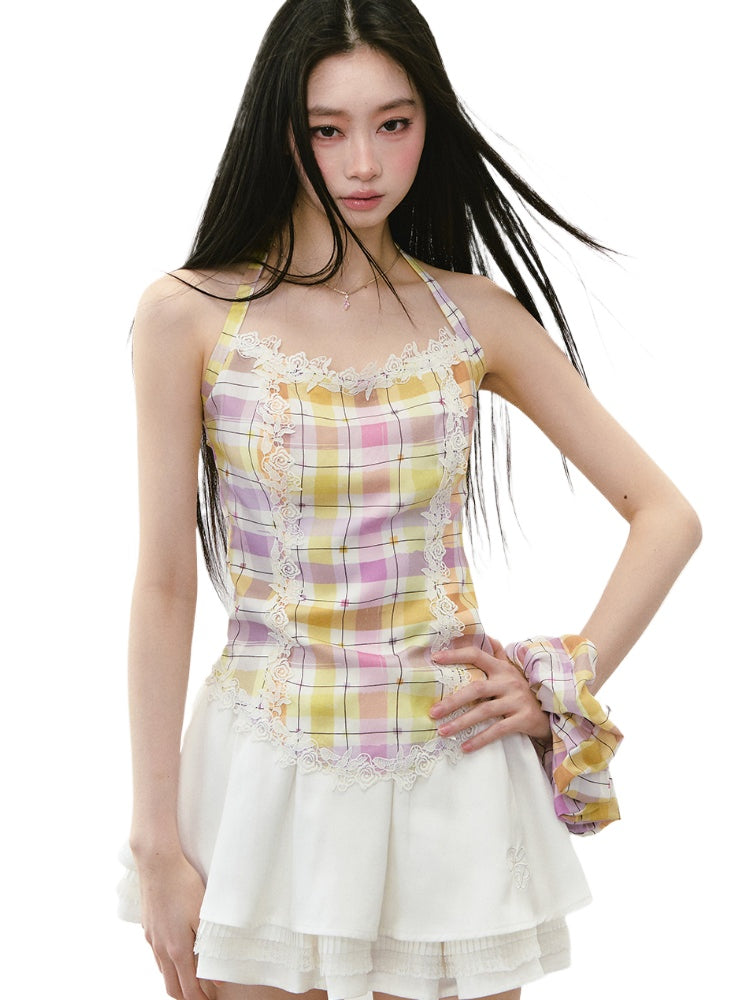 Lace Splicing Halter Neck Top