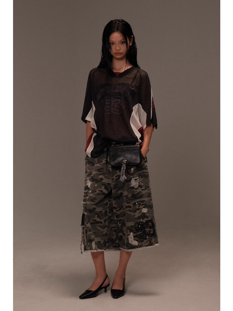 Lace Patchwork Ripped Camouflage Capri Pants