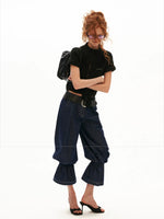 Pleated Balloon Leg Denim Pants