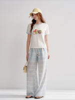 White And Blue Fruit Print Tee