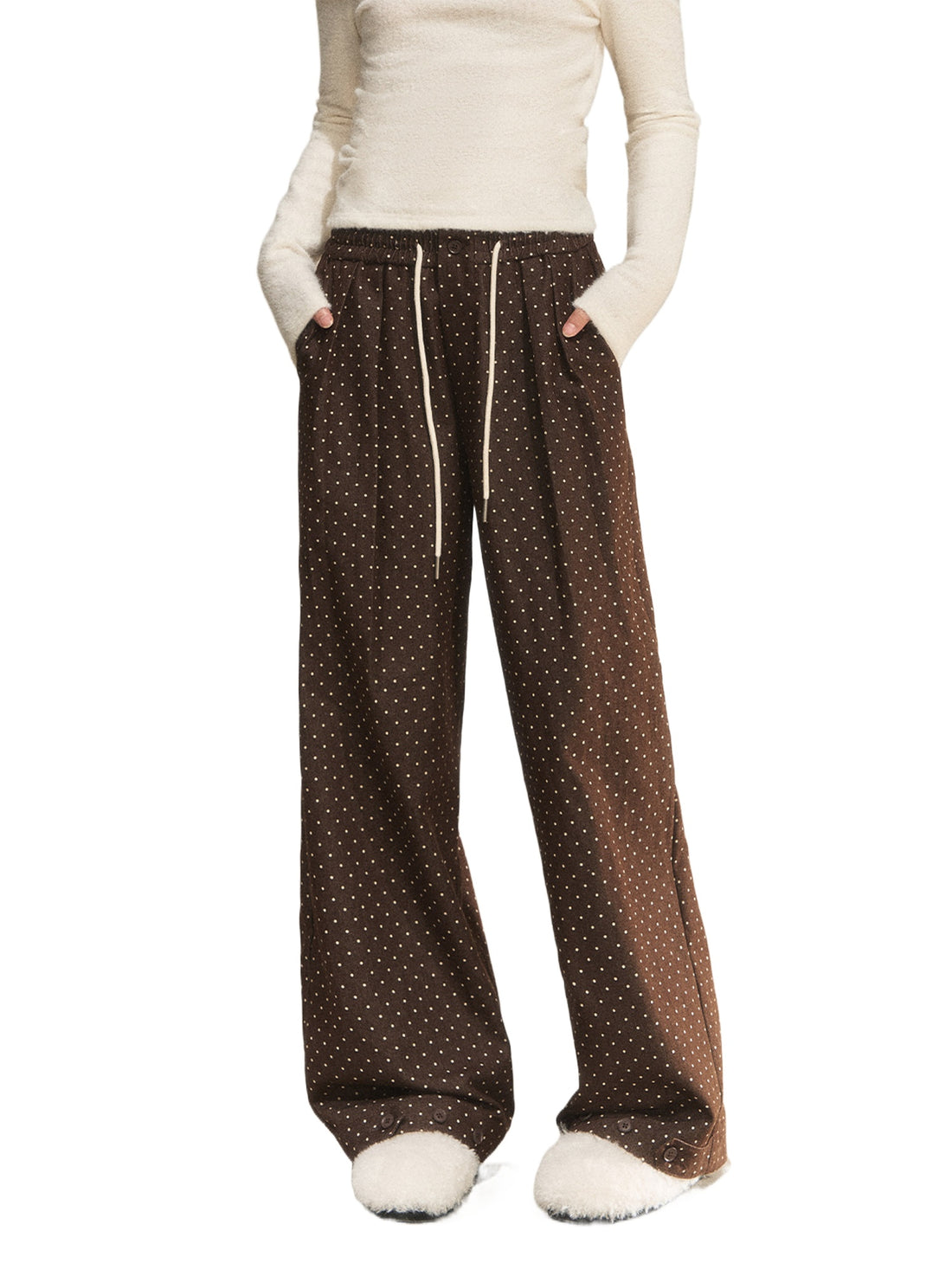 Vintage Polka Dot Straight-Leg Pants
