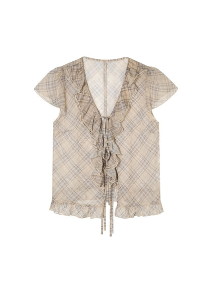 Plaid Chiffon Ruffle Set