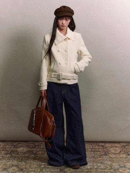 Diagonal Collar Double-Breasted Wool Coat