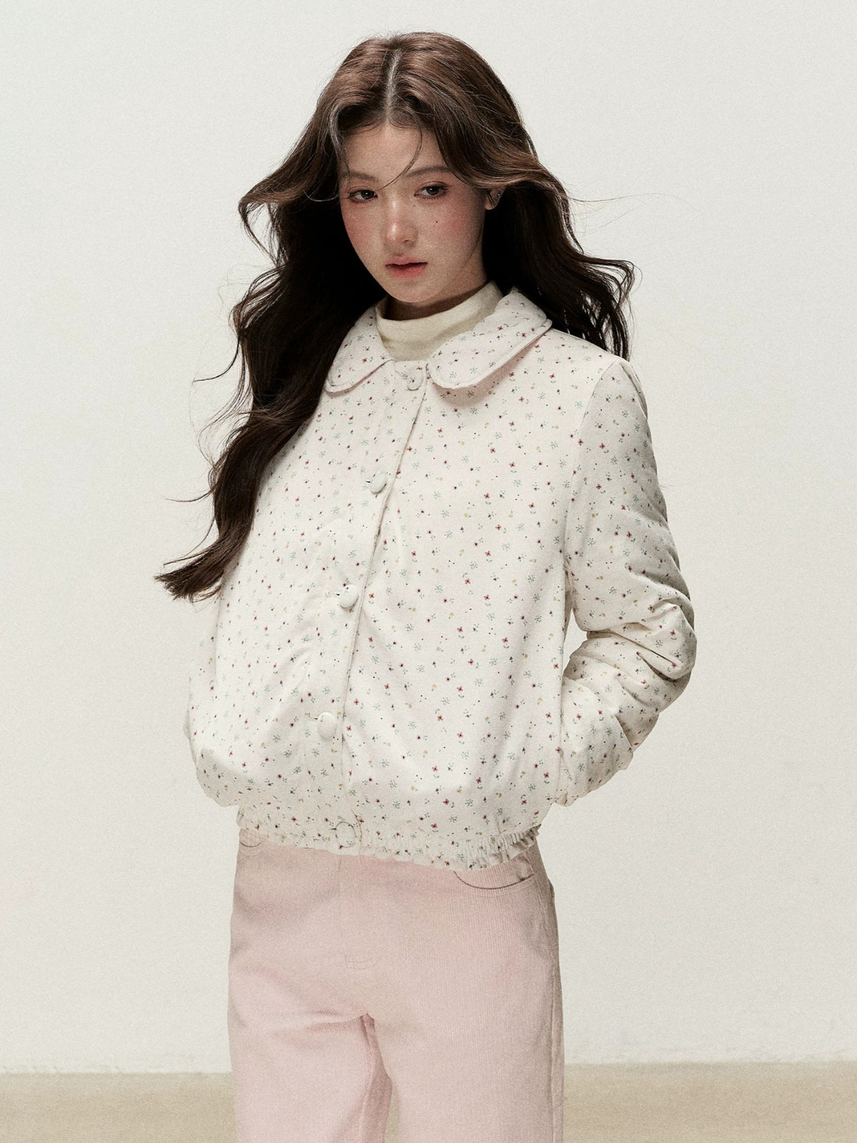 Reversible Floral Peter Pan Collar Down Jacket