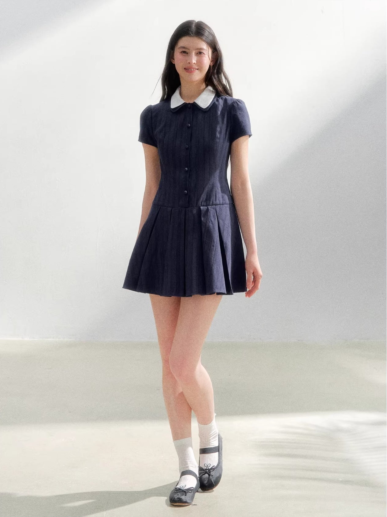 Contrast Collar Shirt Dress