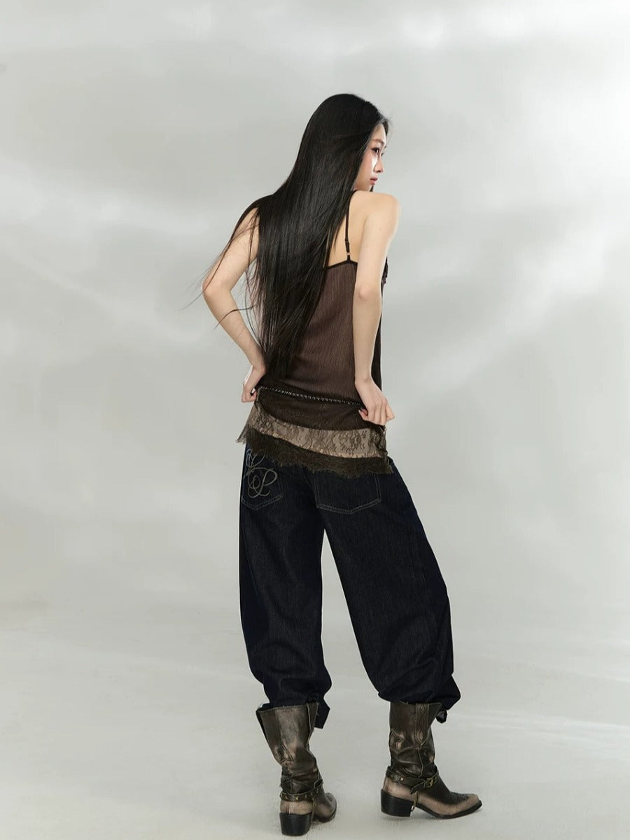Embroidered Straight Denim Jeans