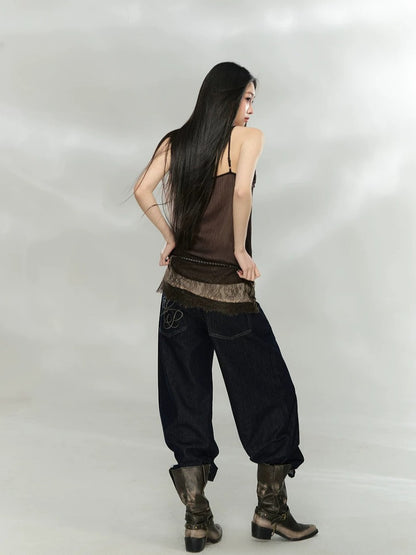 Embroidered Straight Denim Jeans