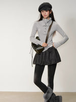 Drape-Neck Slim Knit Top
