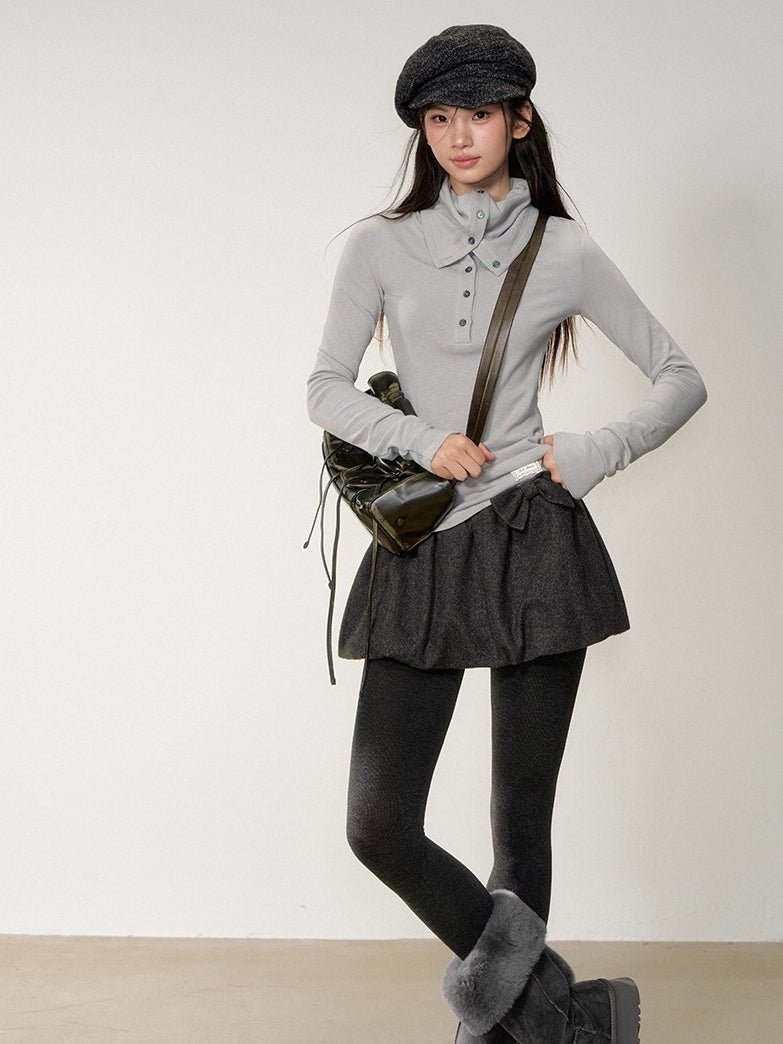 Drape-Neck Slim Knit Top