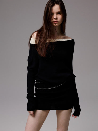 Black &amp; Gray Asymmetric Layered Knit Dress