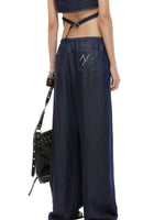 Blue Draped Wide Jeans