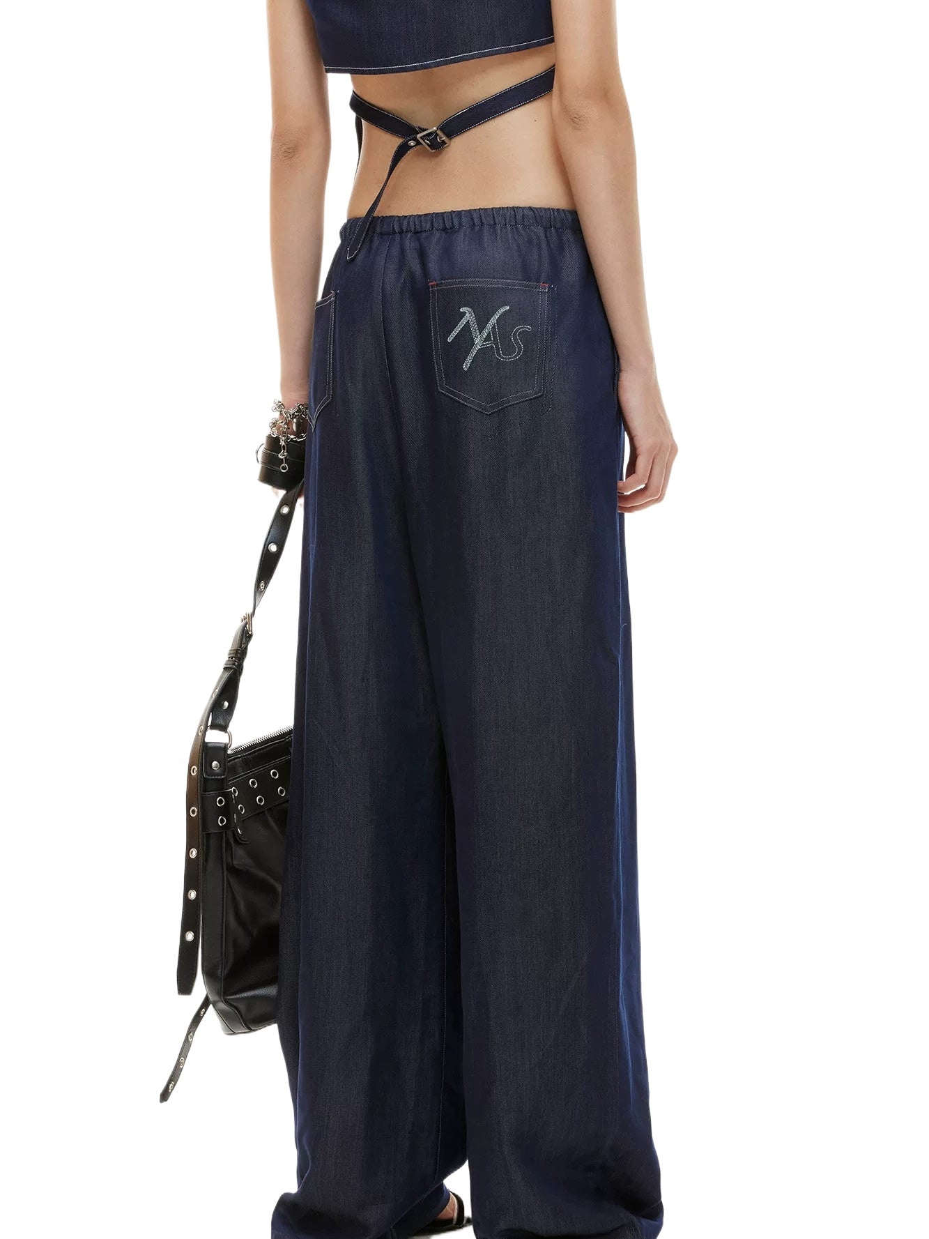 Blue Draped Wide Jeans
