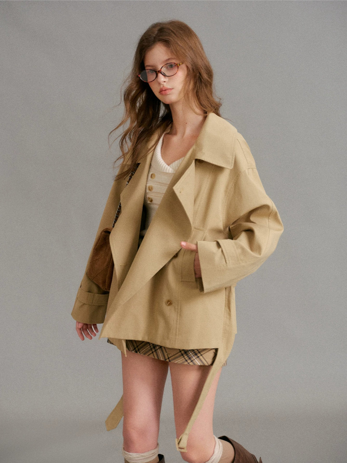 Cotton Belted Short Trench Coat