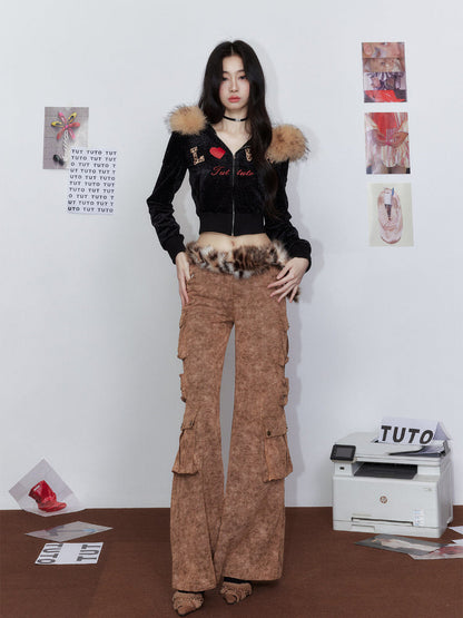 Leopard Print Embroidered Hooded Sweatshirt &amp; Pant Set