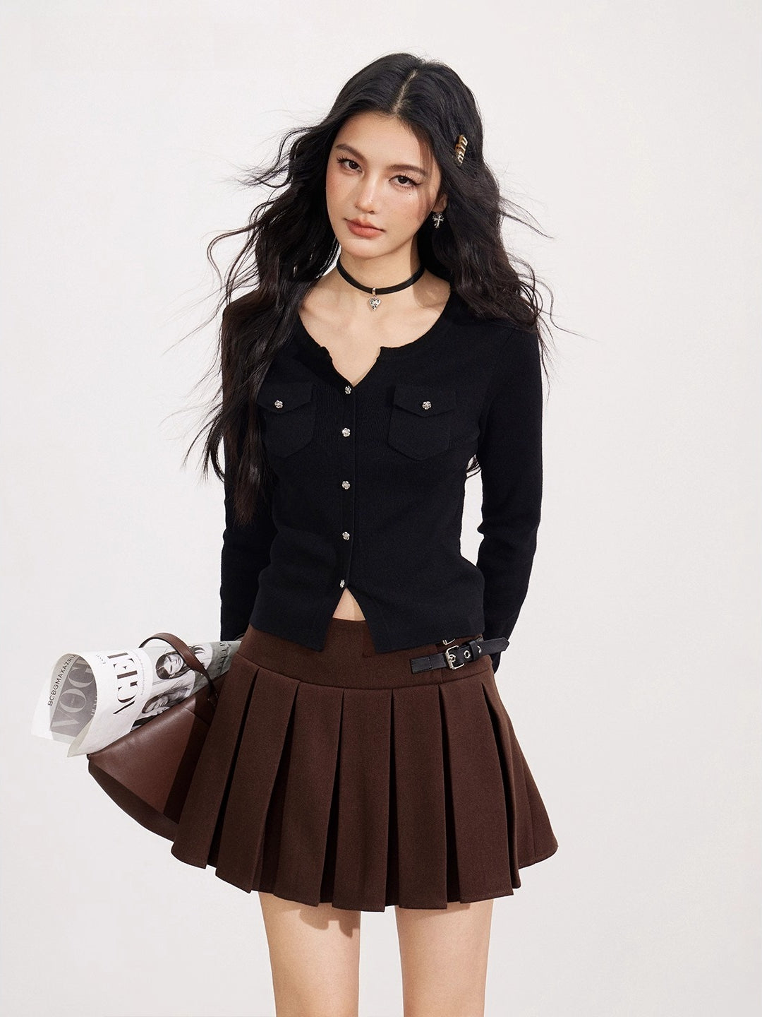Wool-Blend Flower-shaped Buttons Cardigan