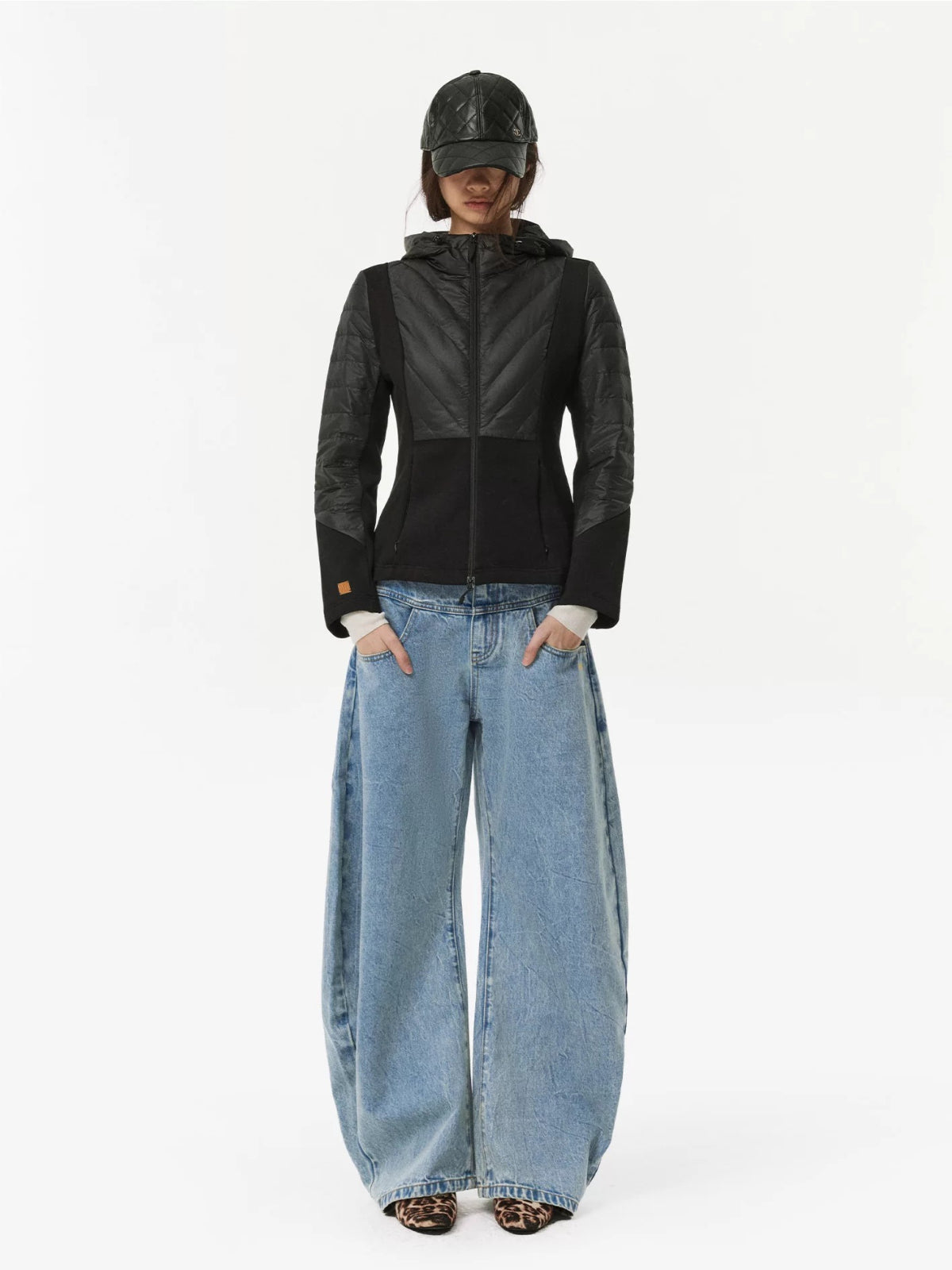 Knit Panel Hooded Down Jacket