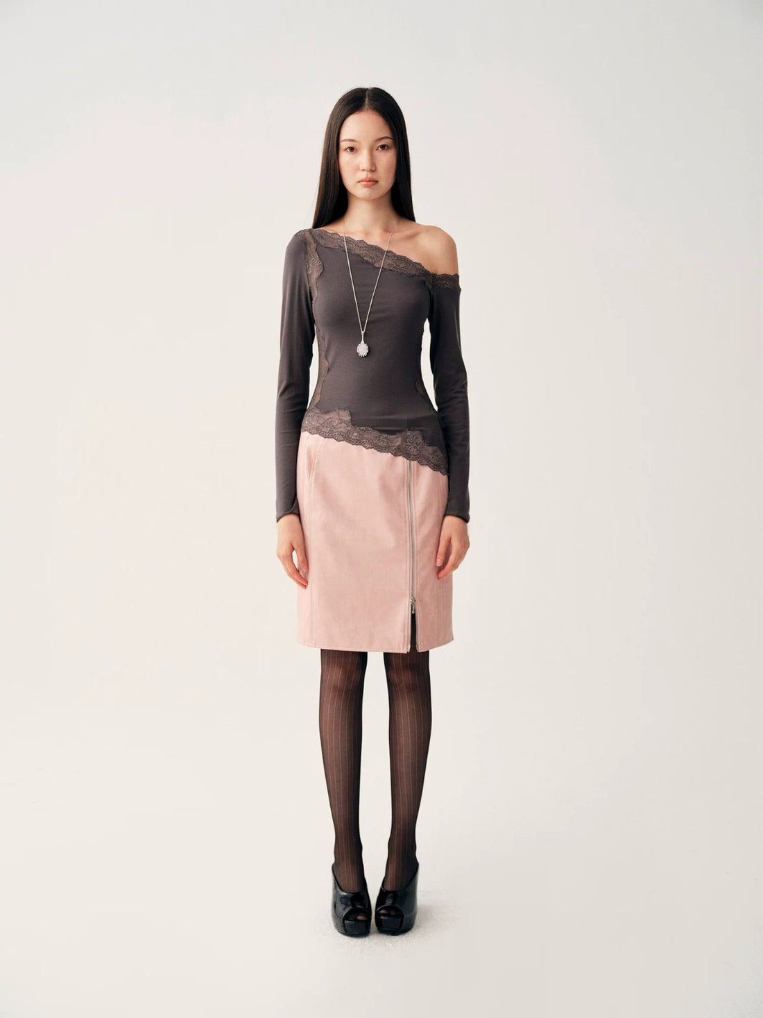 Pink PU Leather Zip Skirt