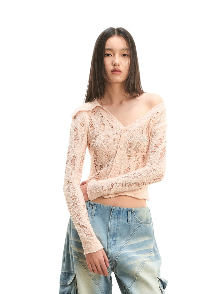 Asymmetrical Shoulder Knit Cardigan