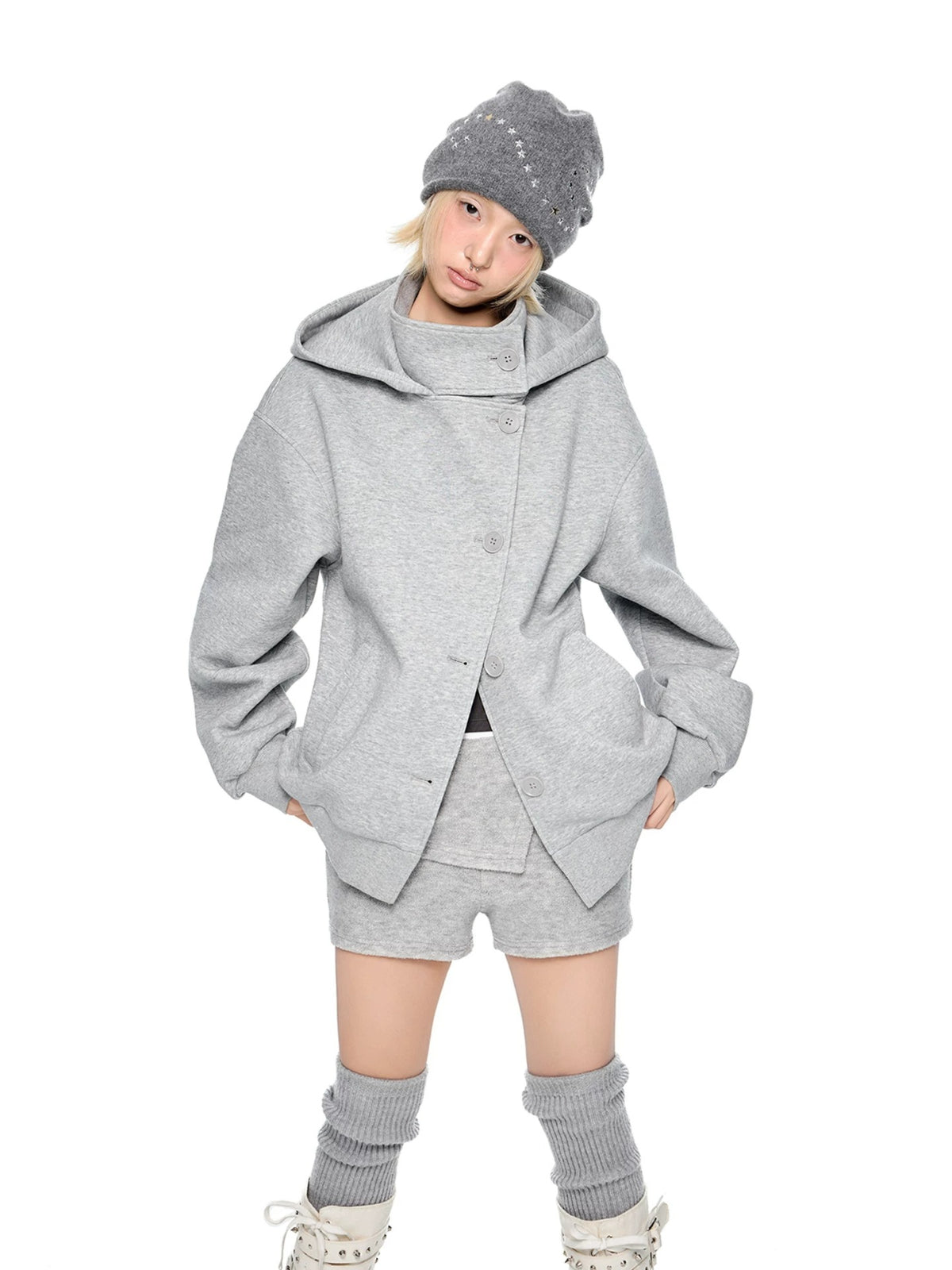 Academy Button Cropped Hoodie