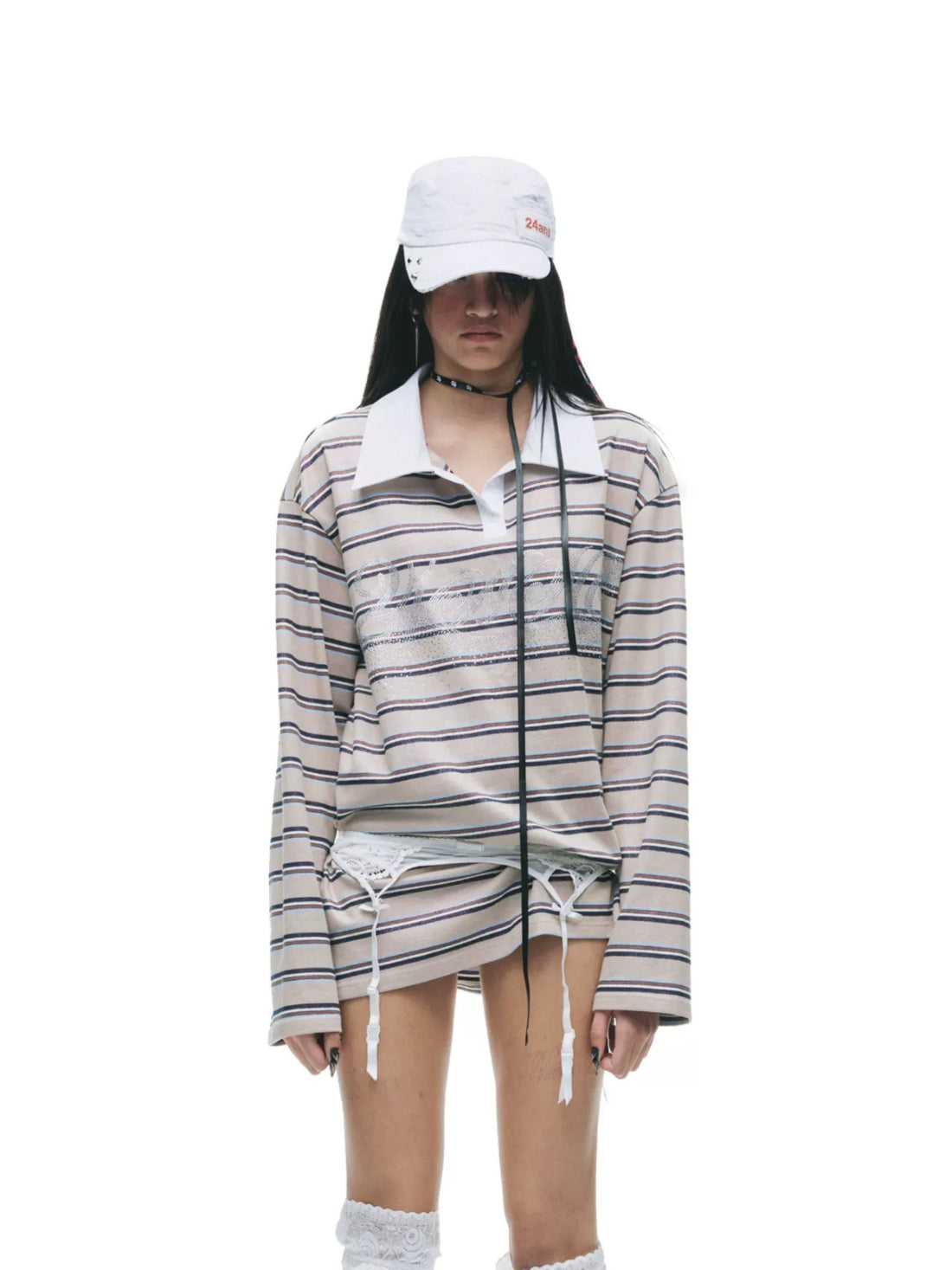 Contrast Stripe Polo Long Sleeve Shirt