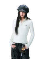 Apricot Cable Half-zip Knit Sweater