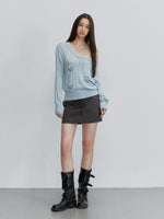 Asymmetric Floral Openwork Knit Top