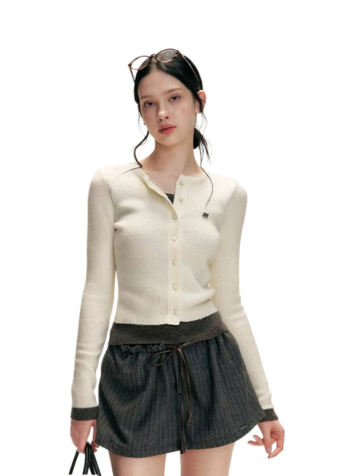 Contrast Knit Mock-Layer  Top