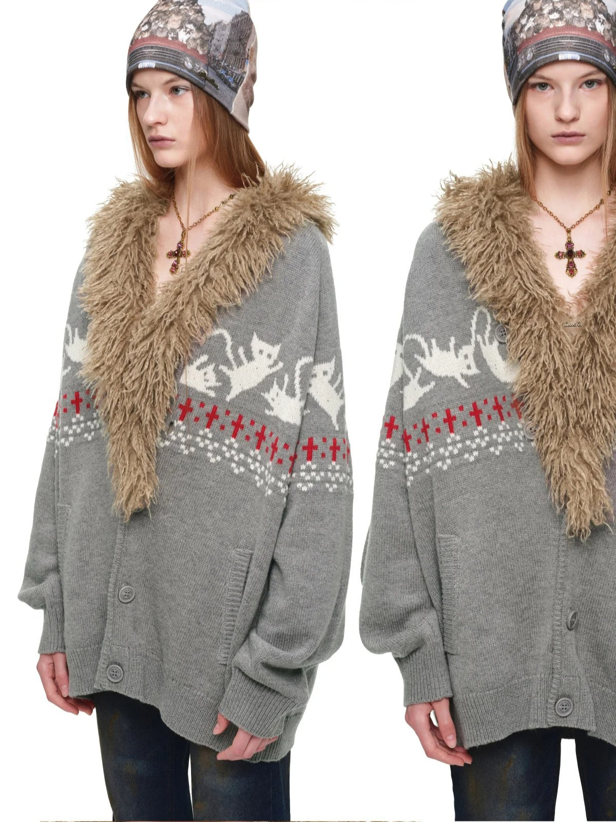 Fair Isle Cat Jacquard Cardigan