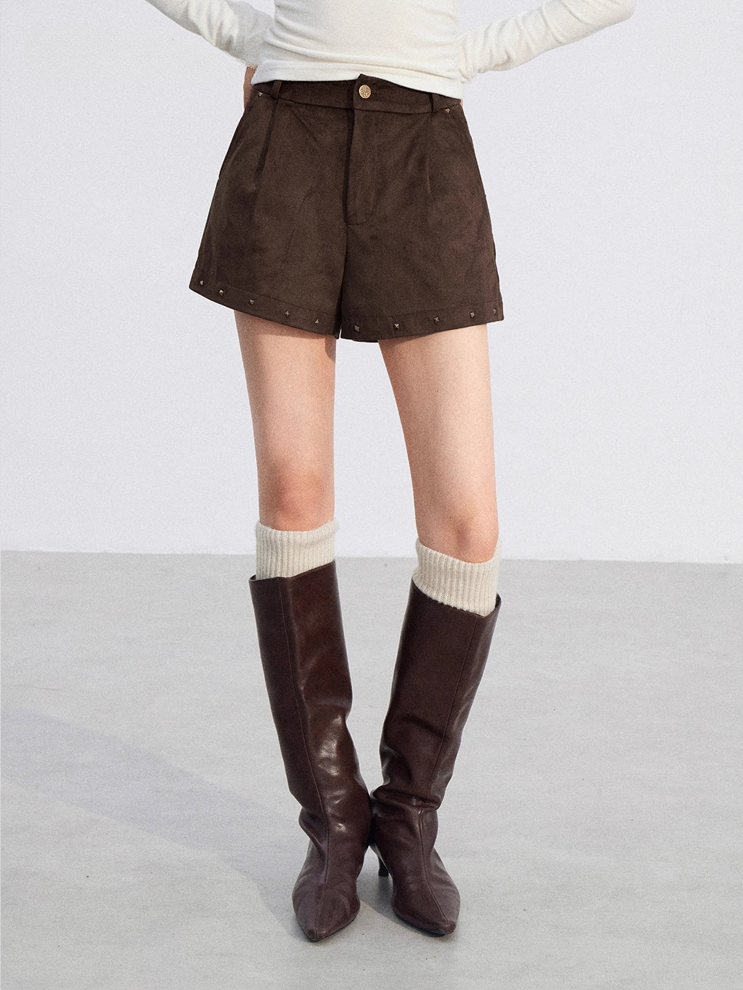 Studded Faux Suede Shorts