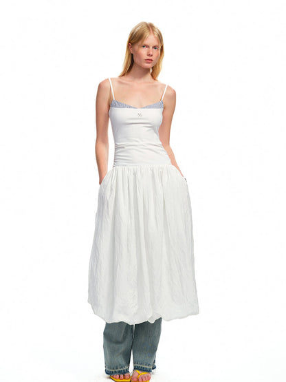 Color - Block Splicing Strappy Puff Dress