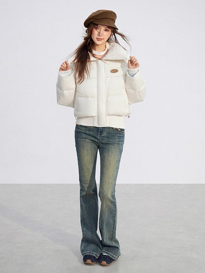 Large Lapel Knit-Panel Down Jacket